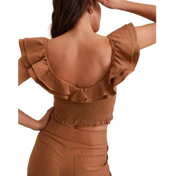Maeve Brown Ruffle Crop Top - Picture 2 of 10